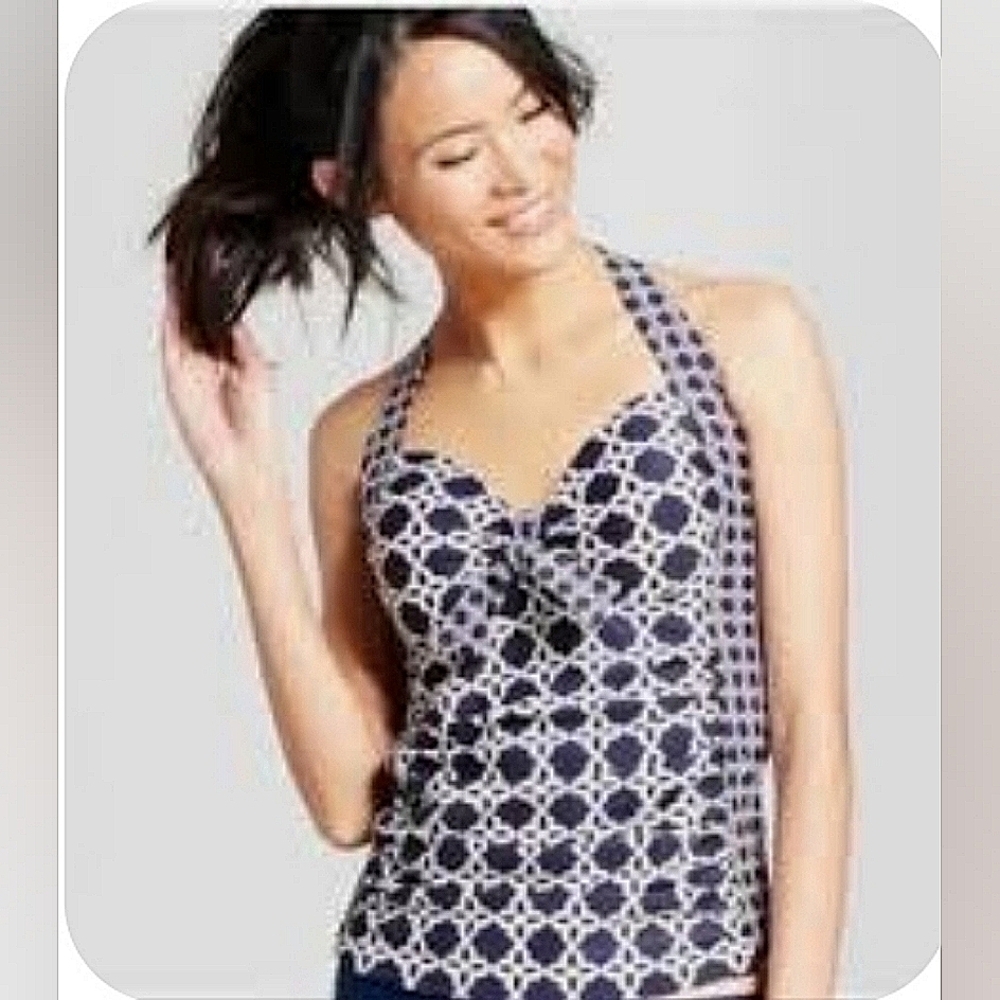 Merona Navy Halter ShirredTankini Top Swimwear Size Large
